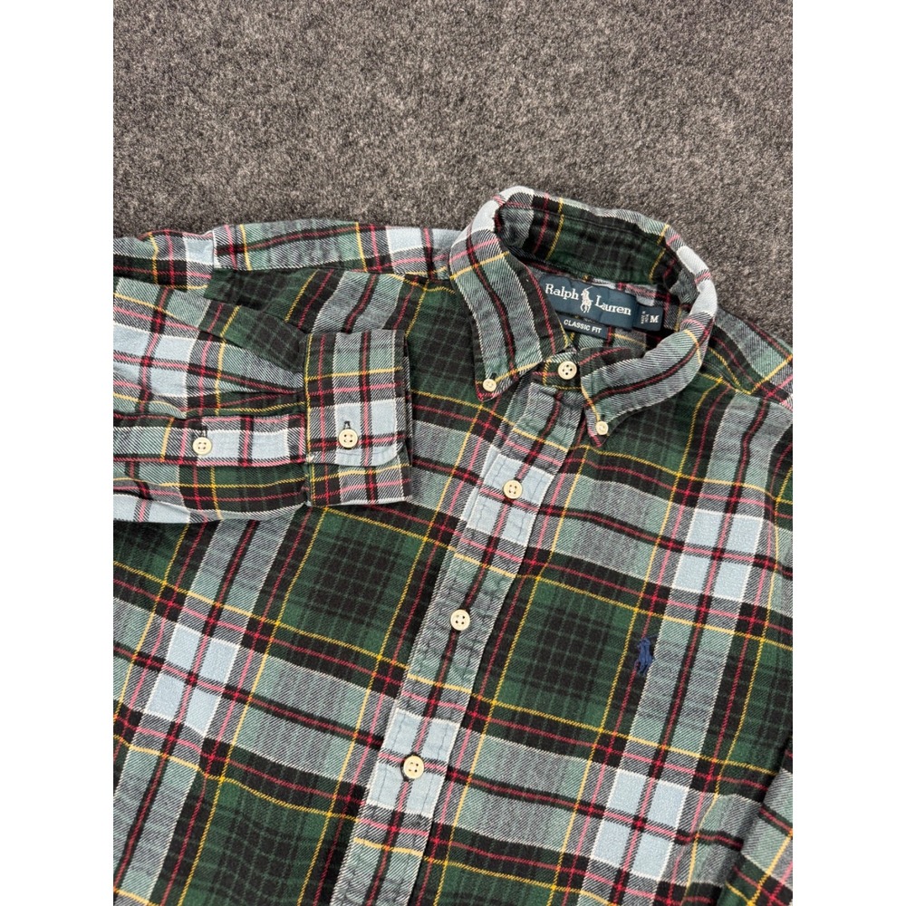 Ralph Lauren Flannel Shirt Mens M Green Plaid Classic Fit Button Down Pony